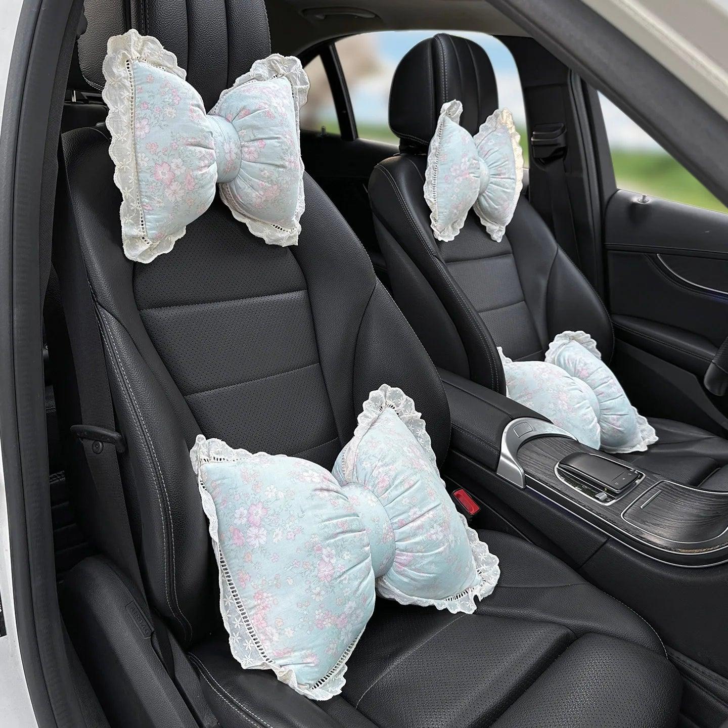 Bowknot Car Headrest Pillow Plush Neck Support Cushion Auto Seat