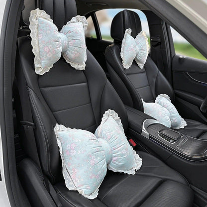 Bowknot Car Headrest Pillow Plush Neck Support Cushion Auto Seat