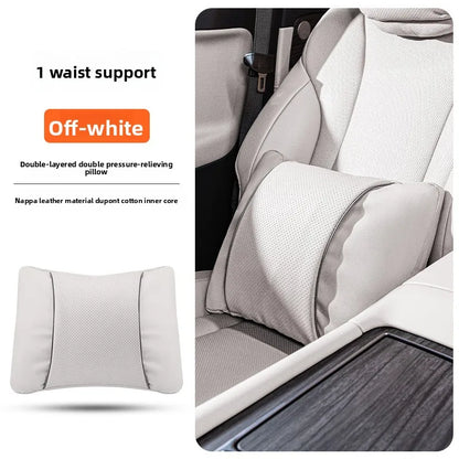 Leather Car Headrest Neck Pillow with Breathable Lumbar Support