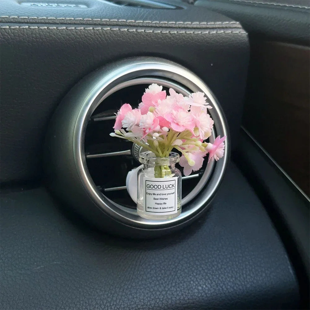Car Air Vent Flower Clip Ornament – Glass Vase with Babysbreath & Jasmine