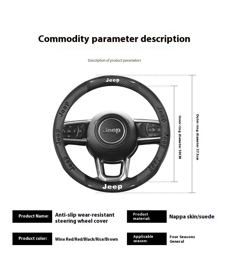 Jeep Wrangler Car Steering Wheel Cover - Leather Wine Red