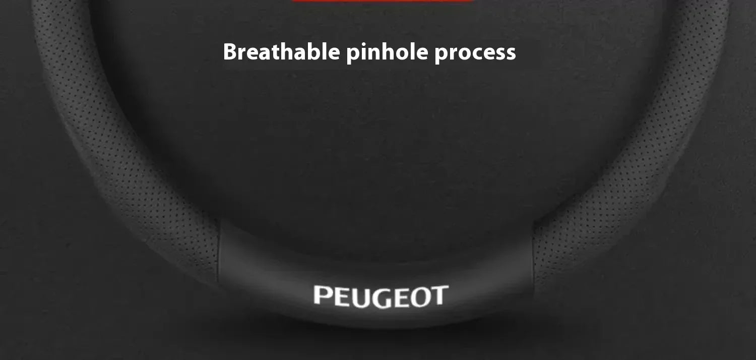 Peugeot Carbon Fiber Leather Steering Wheel Cover - Red Leather