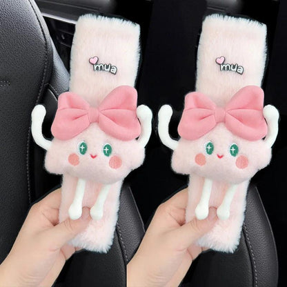 Cute Bow Cloud Car Seat Belt Cover - Rabbit Fur Plush Shoulder Pad