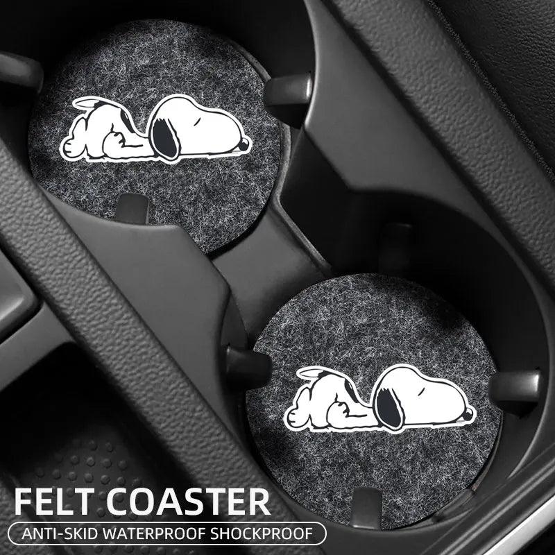Snoopy Felt Car Cup Holder Coasters - Anti-Slip Universal Pads