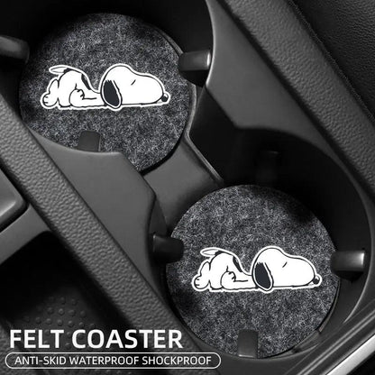 Snoopy Felt Car Cup Holder Coasters - Anti-Slip Universal Pads