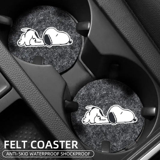 Snoopy Felt Car Cup Holder Coasters - Anti-Slip Universal Pads