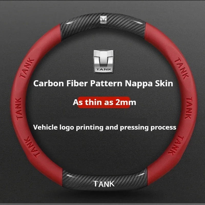 GWM Tank Suede Steering Wheel Cover - D Shape / Red (Style A)