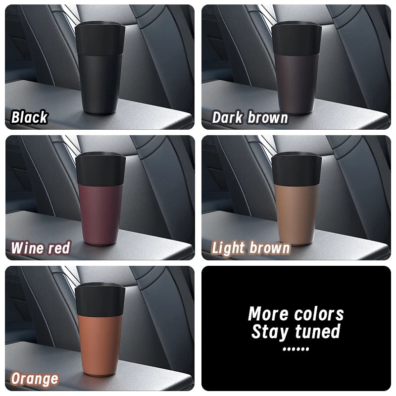 Mini Leather Car Trash Can – Waterproof Dust Bin & Storage Box, Colorful Design - Dark brown / 500mL-1L