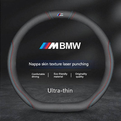 BMW Carbon Fiber Suede Leather Steering Wheel Cover for M Series , X1, X3, X5, X6, E39, E46, E87, E90, E92, F10, F15, F25, F30 - O-M Style B black