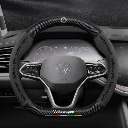 Volkswagen Logo Leather Steering Wheel Cover for – Fits Golf 7, Polo, Passat B8, Tiguan, Jetta & More - O-Blue