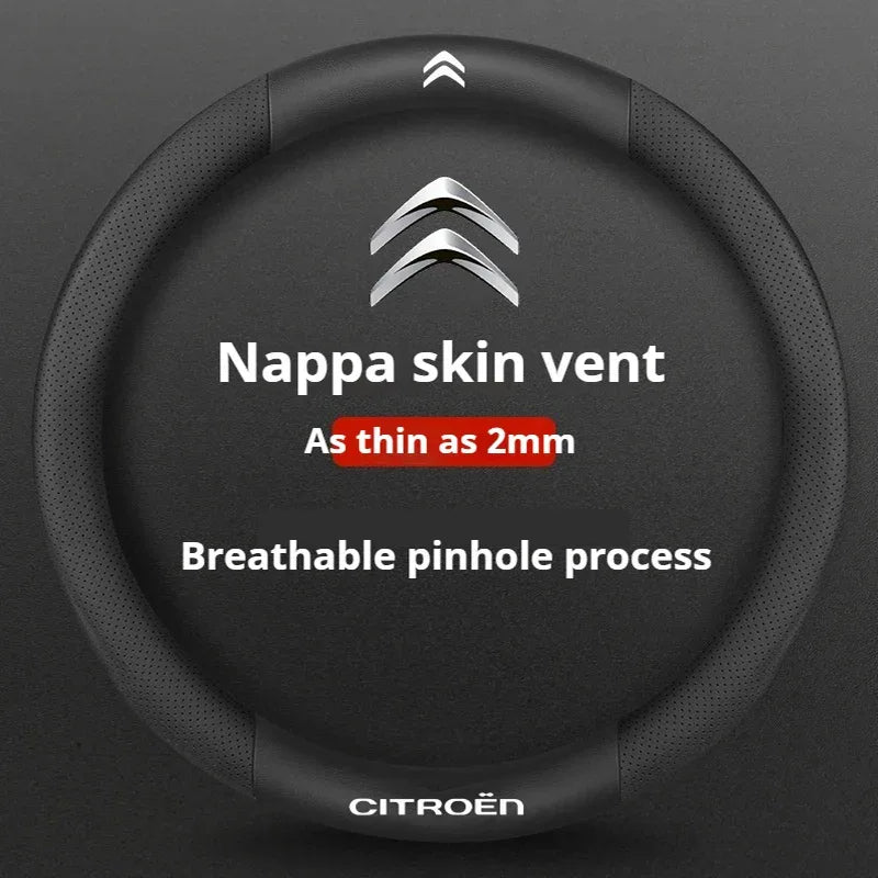 Citroen Leather Steering Wheel Cover - Round Black D