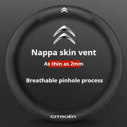 Citroen Leather Steering Wheel Cover - Round Black D