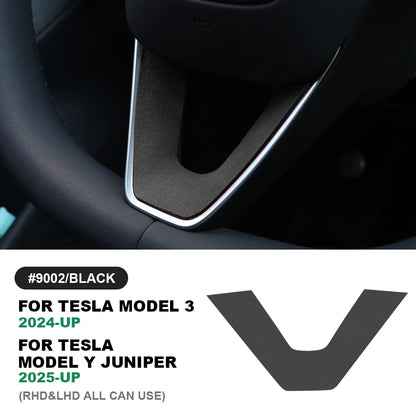 Tesla Model Y Steering Wheel Trim | Italian Suede Panel Stickers (2025+) - 6408 Bottom