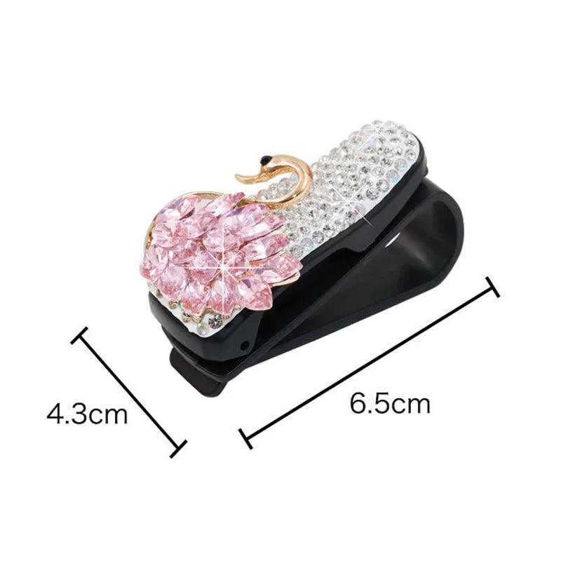 Rhinestone Car Sun Visor Sunglasses Holder - Cute Cartoon Crystal Clip