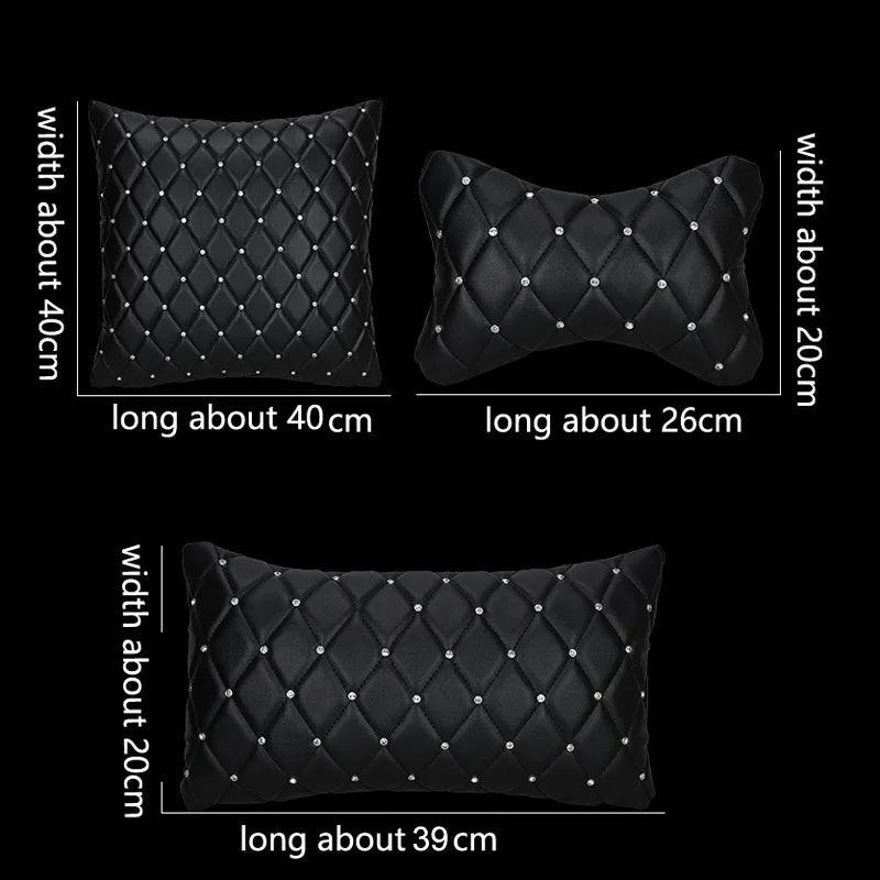 Bling Rhinestone Car Neck Pillow PU Leather Crystal Headrest Support