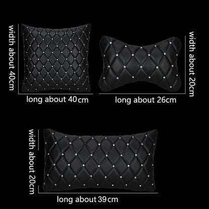 Bling Rhinestone Car Neck Pillow PU Leather Crystal Headrest Support