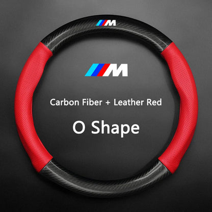 BMW M Sport Leather Steering Wheel Cover - Round Shape / Red