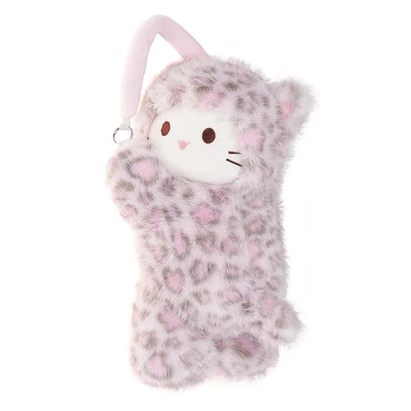 Leopard Print Cat Plush Universal Car Tissue Holder Hanging Doll