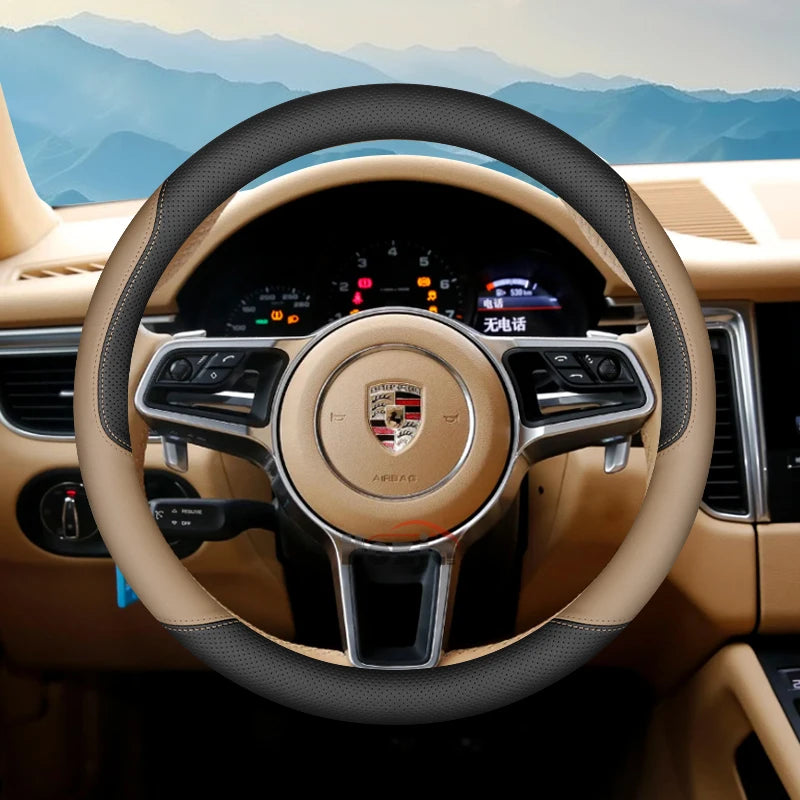 Porsche Leather Steering Wheel Cover 2024-2025 - Black Luke Somi