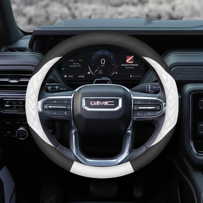 GMC Leather Steering Wheel Cover - Round Shape / White