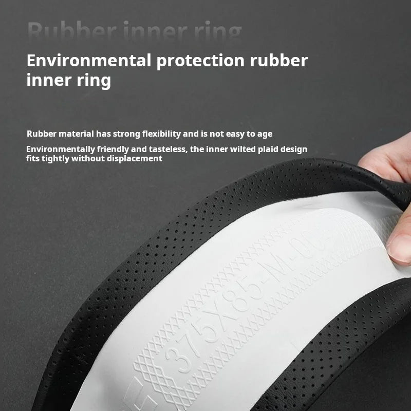 Nappa Leather Steering Wheel Cover | Ultra-Thin, Non-Slip, All-Season Fit - Round black