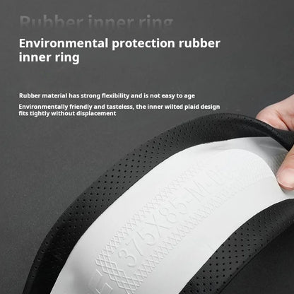 Nappa Leather Steering Wheel Cover | Ultra-Thin, Non-Slip, All-Season Fit - Round black