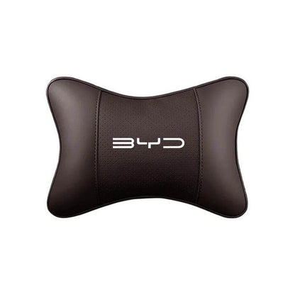 BYD Leather Car Neck Pillow Headrest Cushion – Atto 3, Han, Song, Yuan Plus, Qin Pro & More - Head-Mocha brown