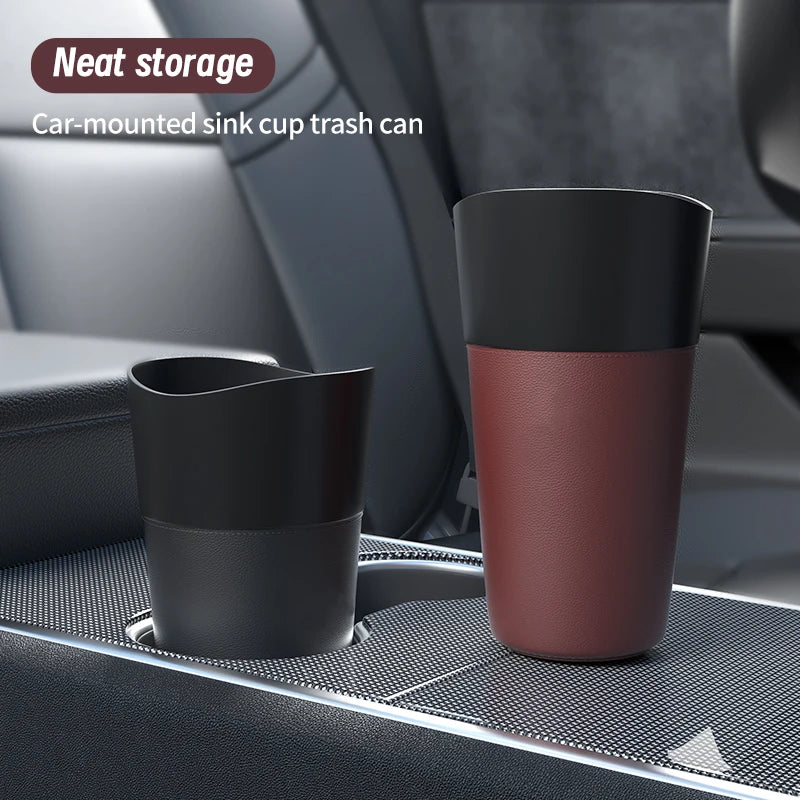 Mini Leather Car Trash Can – Waterproof Dust Bin & Storage Box, Colorful Design - Dark brown / 500mL-1L