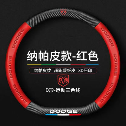 Dodge and RAM Leather Steering Wheel Cover - D Shape / Red