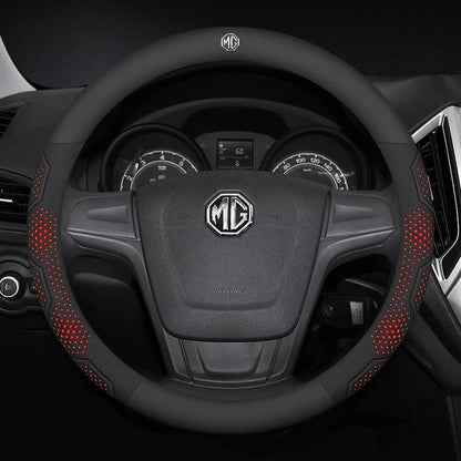 MG Carbon Fibre Steering Wheel Cover - Round Shape / Leather Red