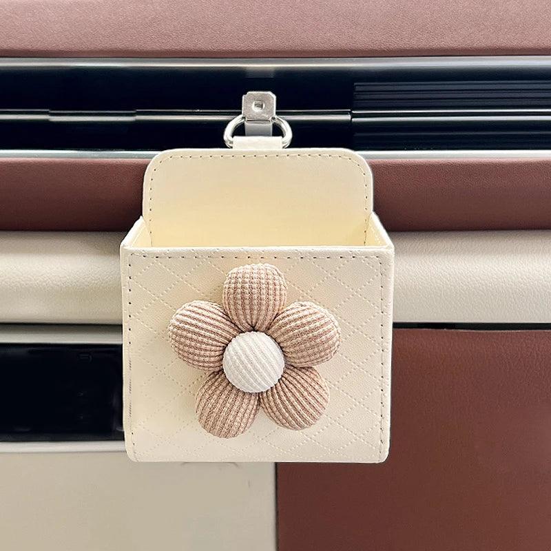 Leather Car Air Vent Storage Organizer - Phone Glasses Holder Box