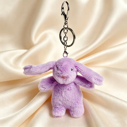 Plush Rabbit Pompom Keychain - Soft Stuffed Animal Pendant Charm