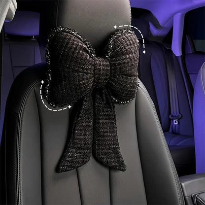 Tweed Bowknot Car Headrest Neck Pillow - Fashion Car Interior Decor