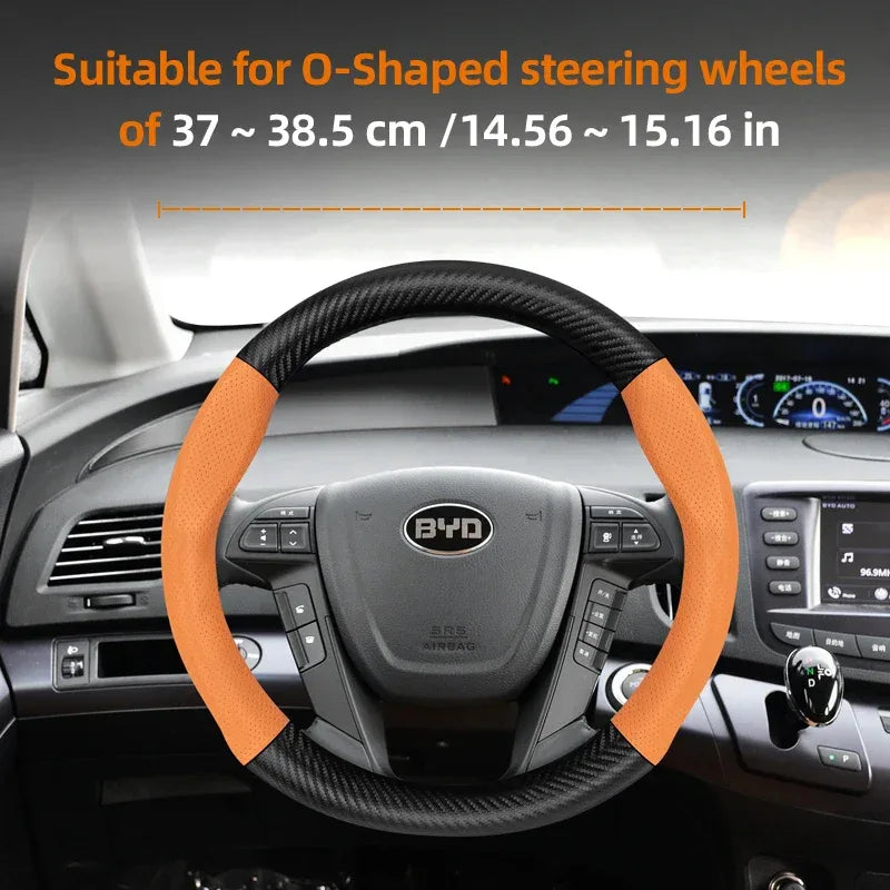 BYD Breathable Leather Carbon Fiber Steering Wheel Cover - Universal
