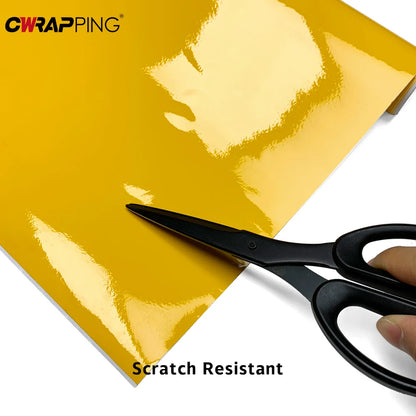 Glossy Yellow Vinyl Car Wrap Film — Waterproof Self-Adhesive