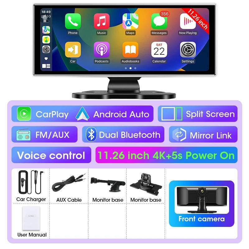 4K Dash Cam Car DVR with Wireless CarPlay & Android Auto - T313D-No Front Cam / NO TF card