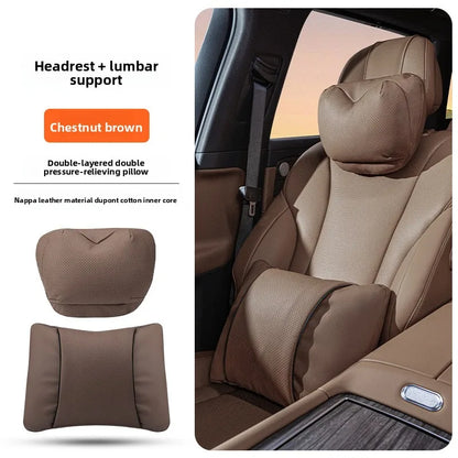 Leather Car Headrest Neck Pillow with Breathable Lumbar Support