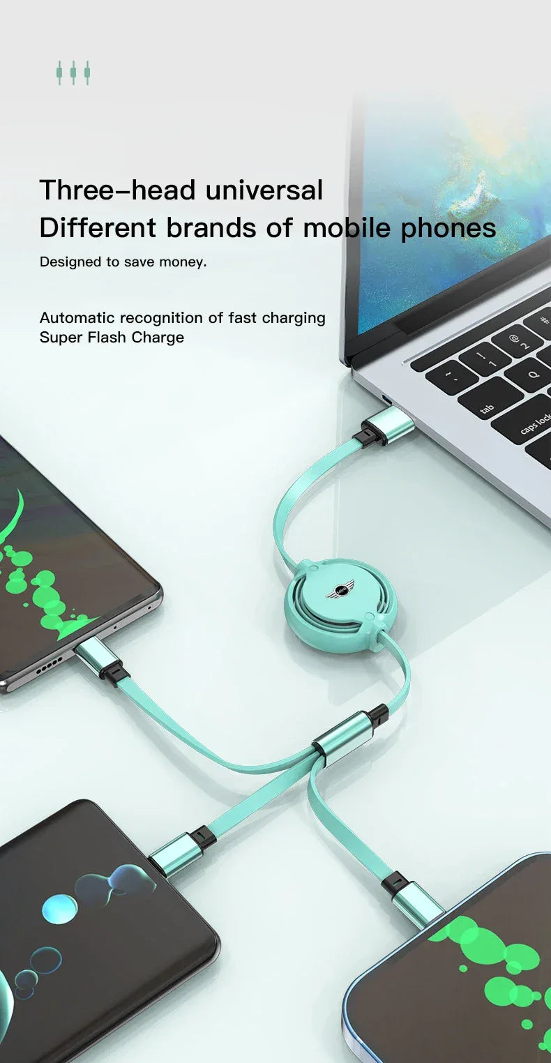 Mini Cooper 3-in-1 USB Type C Fast Charger Wire - Green