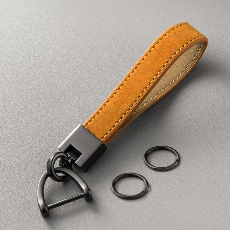 Genuine Cowhide Leather Car Keychain - Yellow