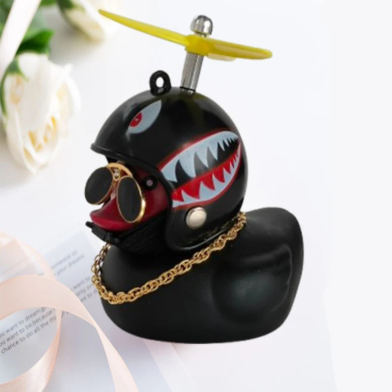 Yellow Car Duck with Helmet – Cute Broken Wind Pendant for Bike & Car Decoration - Type1
