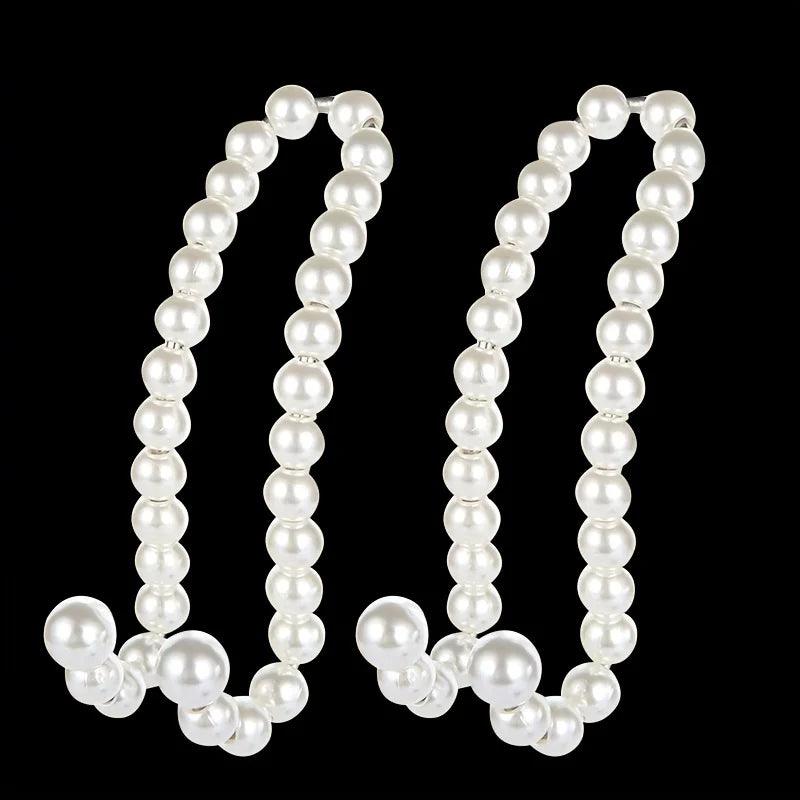 2pcs Stainless Steel Car Headrest Hooks White Pearl Half Open Design