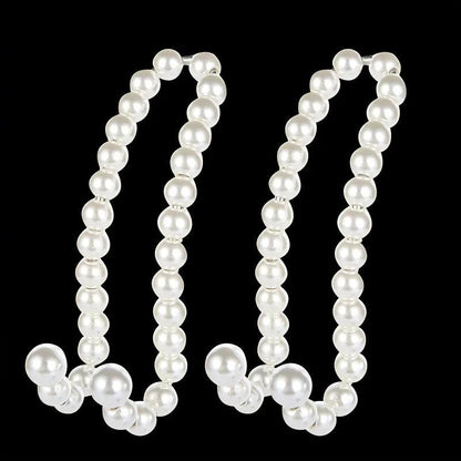 2pcs Stainless Steel Car Headrest Hooks White Pearl Half Open Design