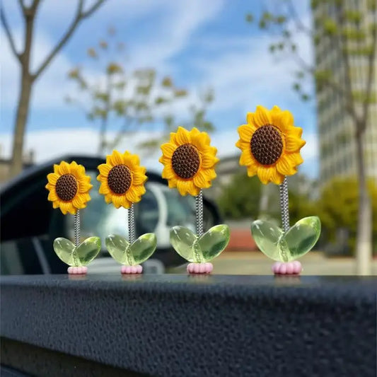 Shaking Sunflower Car Dashboard Ornament with Bobblehead Spring