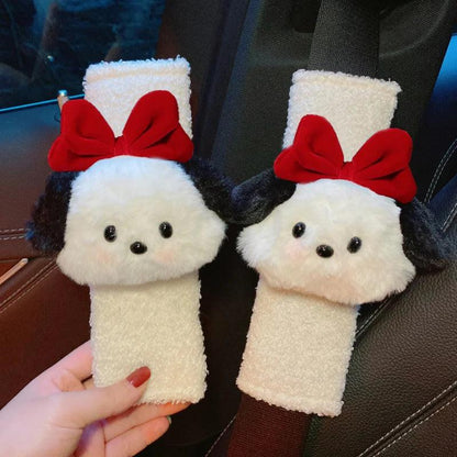 2Pcs Cartoon Dog Wool Car Seat Belt Covers Soft Shoulder Pads