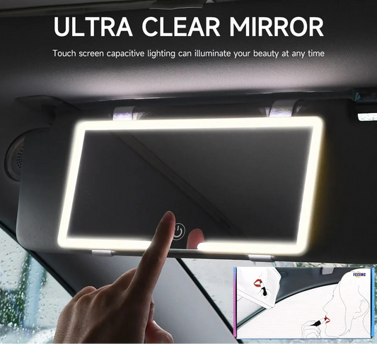LED Car Sun Visor Makeup Mirror – Rechargeable HD Vanity Mirror - White