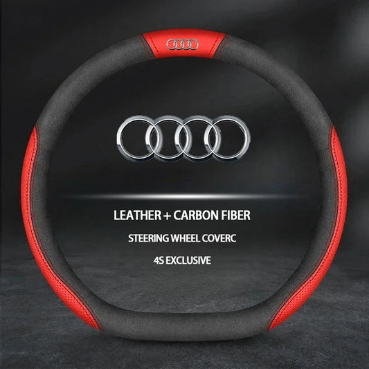 Audi Steering Wheel Cover Ultra-Thin Microfiber Leather | A3 A4 S3 RS3 Q5 TT - D Style red