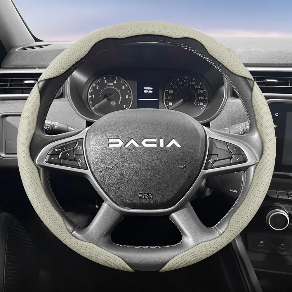 Dacia Breathable Leather Steering Wheel Cover - Round Shape / 3-Piece Set / Beige