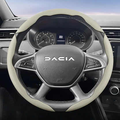 Dacia Breathable Leather Steering Wheel Cover - Round Shape / 3-Piece Set / Beige