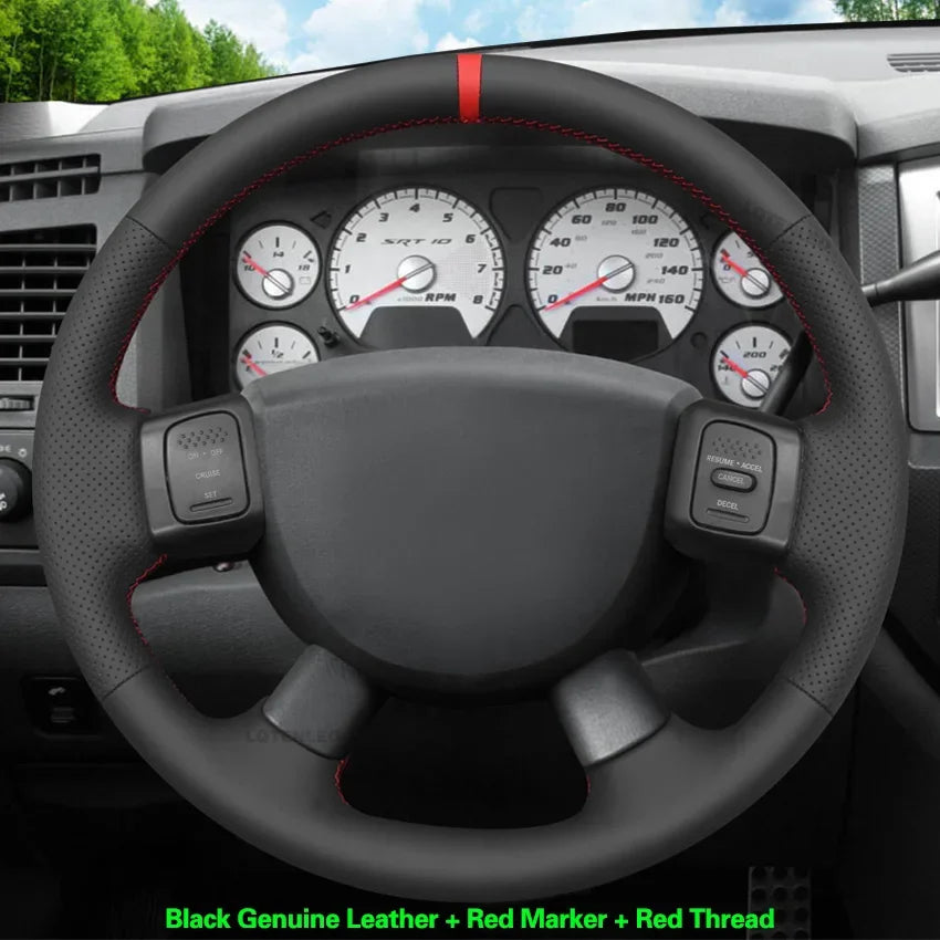 Dodge and RAM Hand-Stitched Steering Wheel Cover - Genuine Leather