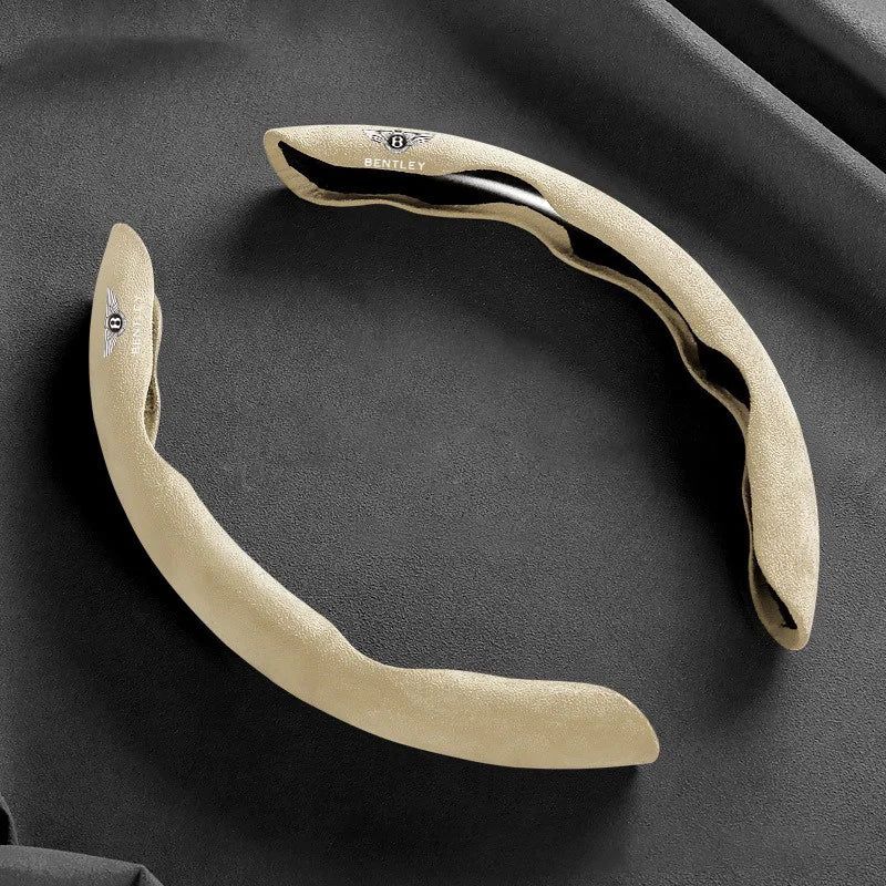 Bentley Suede Steering Wheel Cover Set - Round Shape / 2-Piece Set / Beige